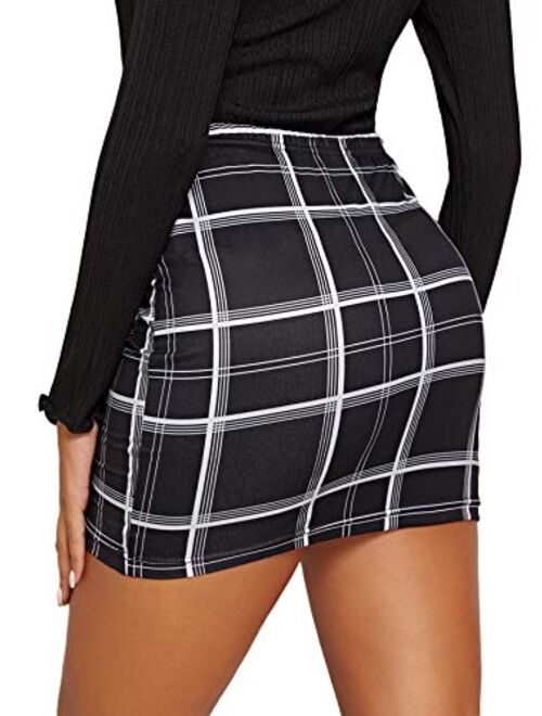 Floerns Women's Stretchy Gingham Plaid Bodycon Mini Skirt