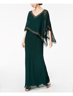 Bead-Embellished Cape Gown