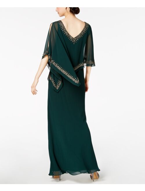 J Kara Bead-Embellished Cape Gown