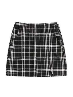 Women's Plus Size Plaid Print Split Hem Skirt