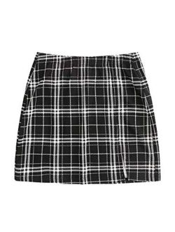 Women's Plus Size Plaid Print Split Hem Skirt