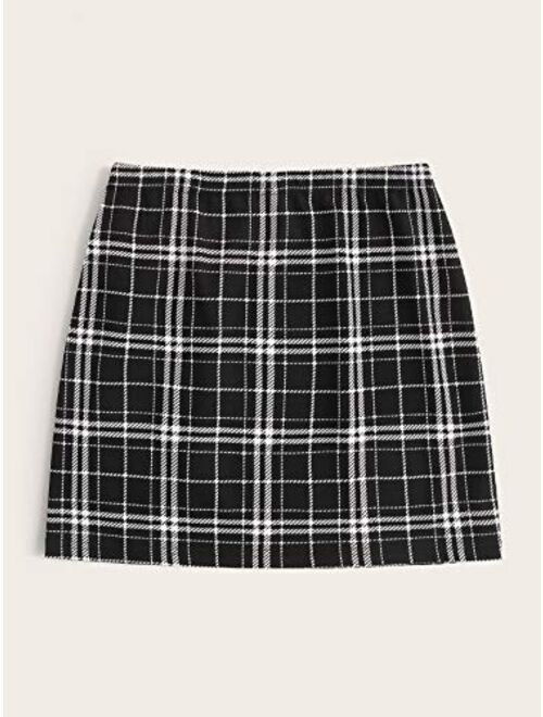 Floerns Women's Plus Size Plaid Print Split Hem Skirt