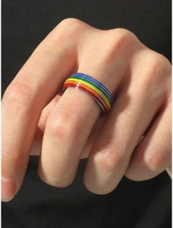 Men LGBT Rainbow Striped Ring