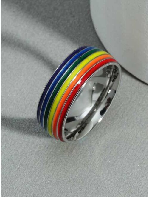Shein Men LGBT Rainbow Striped Ring