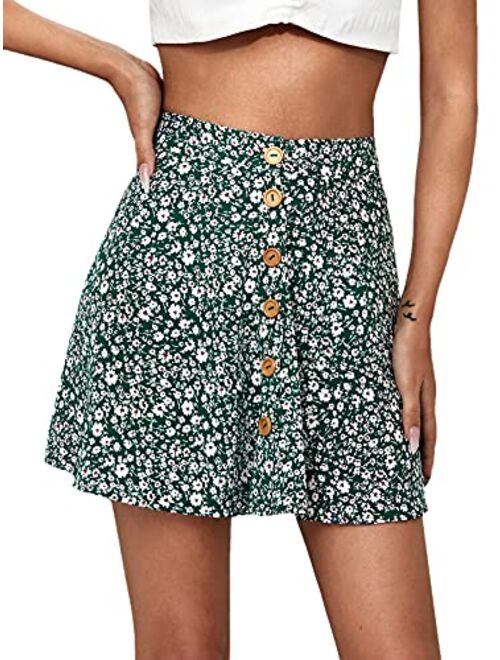 Floerns Women's Boho Ditsy Floral Print Button Front Summer A Line Mini Skirt