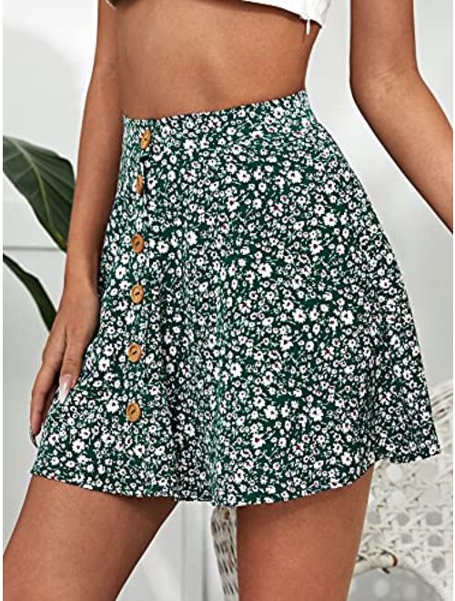 Floerns Women's Boho Ditsy Floral Print Button Front Summer A Line Mini Skirt