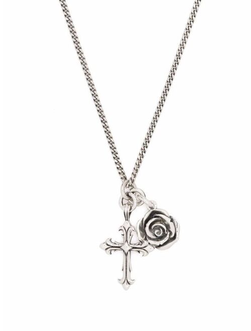 Emanuele Bicocchi rose and cross pendant necklace