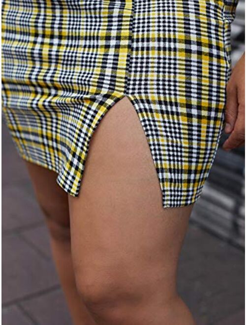 Floerns Women's Plaid High Waist Bodycon Split Mini Skirt