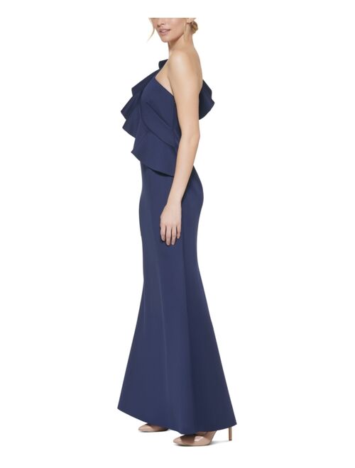 Jessica Howard One-Shoulder Ruffled Gown