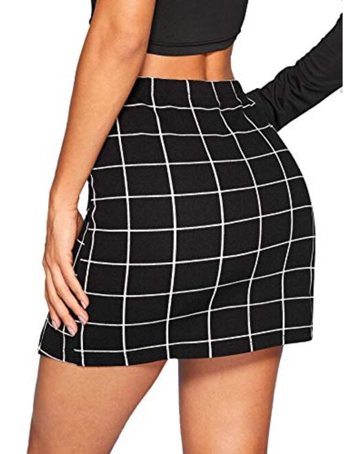 Floerns Women's Plaid Bodycon Split Mini Skirt