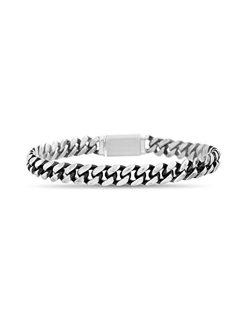 Nautica Oxidized Stainless Steel Curb Chain Bracelet for Men