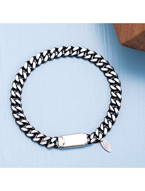 Nautica Oxidized Stainless Steel Curb Chain Bracelet for Men