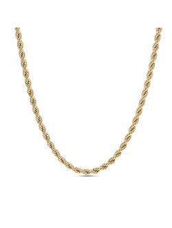 2mm - 8mm Rope Chain Necklace for Men or Women in Yellow Gold Plated Brass