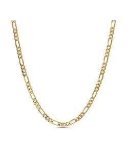 1mm - 3mm Figaro Chain Necklace for Men or Women in Yellow Gold Plated Brass