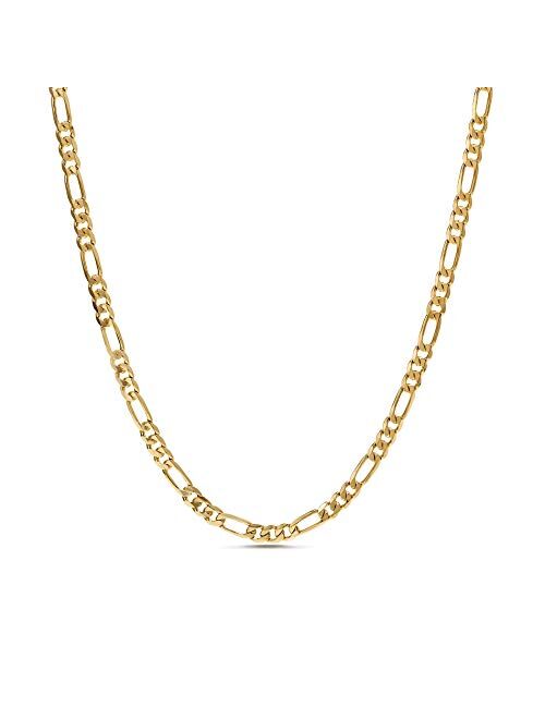 Nautica 1mm - 3mm Figaro Chain Necklace for Men or Women in Yellow Gold Plated Brass