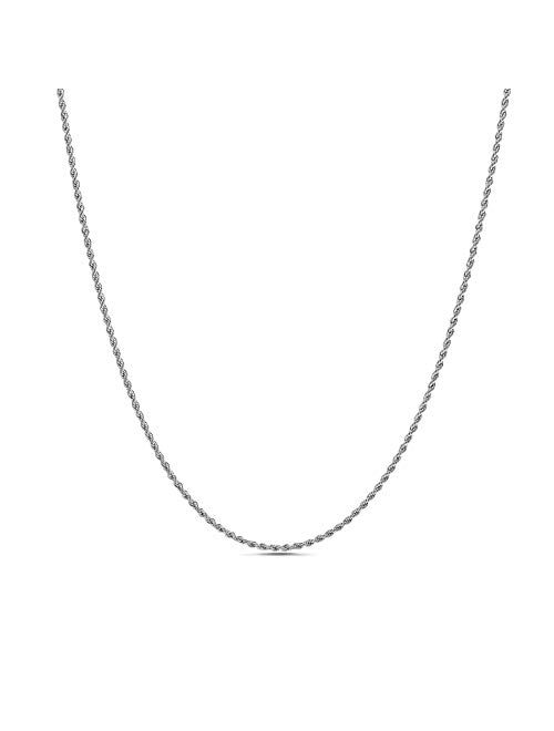 Nautica 2mm - 8mm Rope Chain Necklace for Men or Women in Rhodium Plated Brass