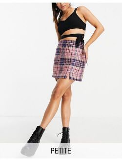 Petite check mini skirt with pocket in purple