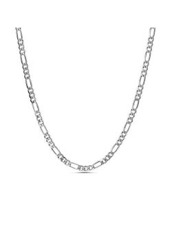 1mm - 3mm Figaro Chain Necklace for Men or Women in Rhodium Plated Brass