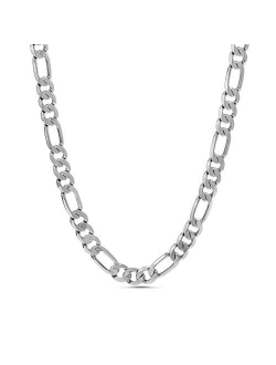 1mm - 3mm Figaro Chain Necklace for Men or Women in Rhodium Plated Brass