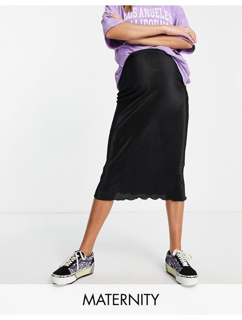 Topshop Maternity midi skirt with lettuce hem in Black