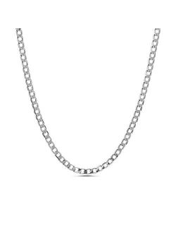 1mm - 3mm Curb Chain Necklace for Men or Women in Rhodium Plated Brass