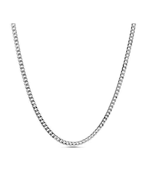 Nautica 1.2mm - 2.3mm Miami Cuban Chain Necklace for Men or Women in Rhodium Plated Brass