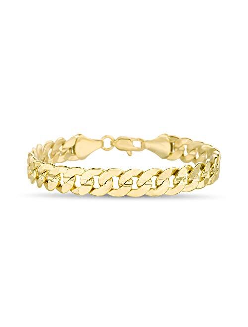 Nautica 1.2mm - 2.3mm Miami Cuban Chain Bracelet for Men or Women in Yellow Gold Plated Brass