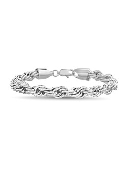 2mm - 8mm Rope Chain Bracelet for Men or Women in Rhodium Plated Brass