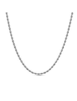 4mm 18 Inch Rope Chain Necklace for Men or Women in Rhodium Plated Brass