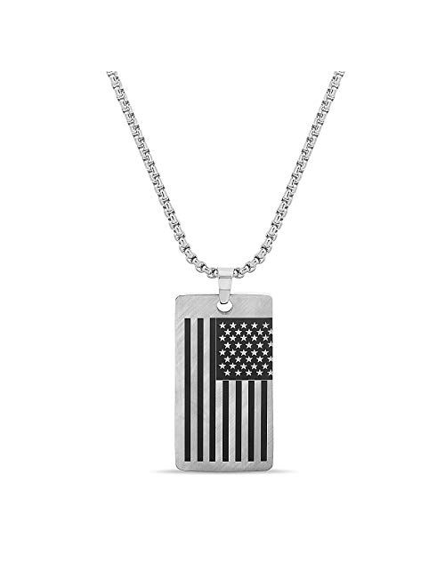 Nautica Oxidized Stainless Steel American Flag Dog Tag Necklace for Men