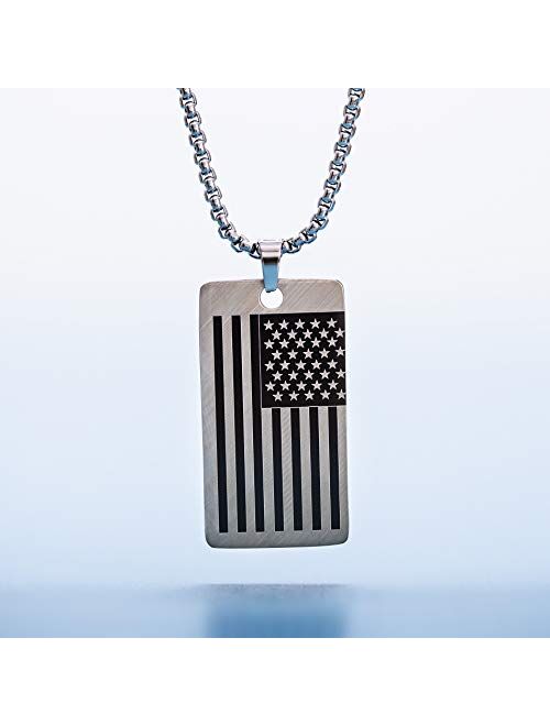Nautica Oxidized Stainless Steel American Flag Dog Tag Necklace for Men