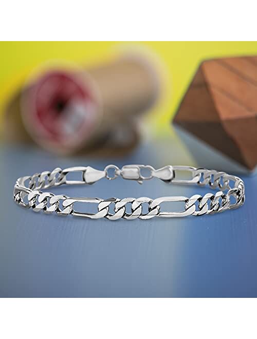 Nautica 1mm - 3mm Figaro Chain Bracelet for Men or Women in Rhodium Plated Brass