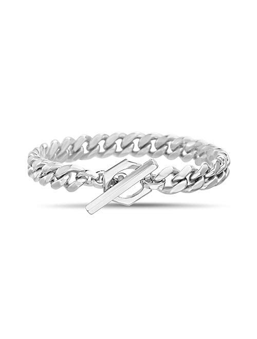 Nautica Toggle Clasp Stainless Steel Cuban Chain Bracelet for Men