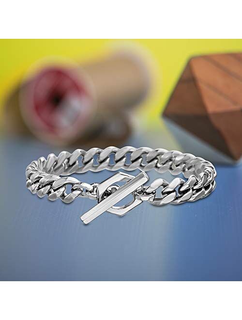 Nautica Toggle Clasp Stainless Steel Cuban Chain Bracelet for Men