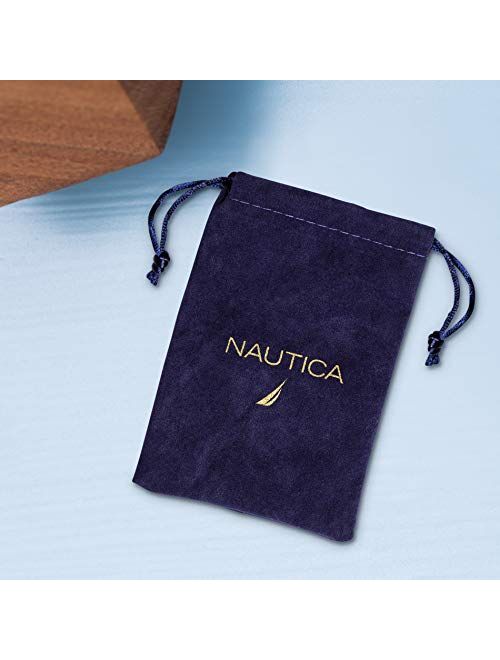 Nautica Stainless Steel Double Strand Braided Leather American Flag Bar Bracelet for Men