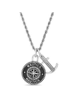 Oxidized Stainless Steel Black Enamel Compass Anchor Rope Chain Necklace for Men