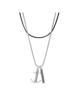 Black IP Plated Stainless Steel Anchor Bar Layered Necklace for Men