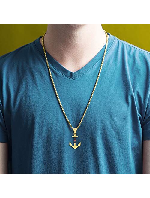 Nautica Yellow Gold IP Plated Stainless Steel Rope Anchor Necklace for Men