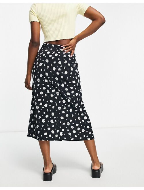 Miss Selfridge button through midi skirt in black & white ditsy