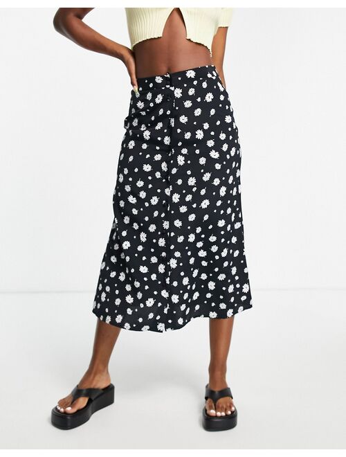 Miss Selfridge button through midi skirt in black & white ditsy