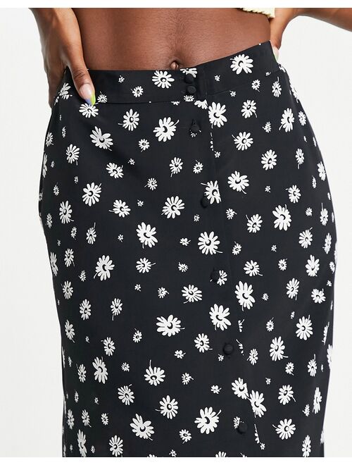 Miss Selfridge button through midi skirt in black & white ditsy