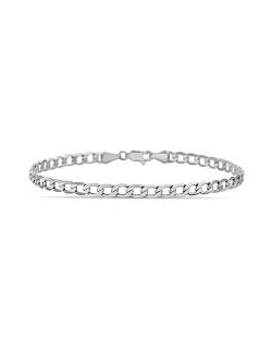 1mm - 3mm Curb Chain Bracelet for Men or Women in Rhodium Plated Brass