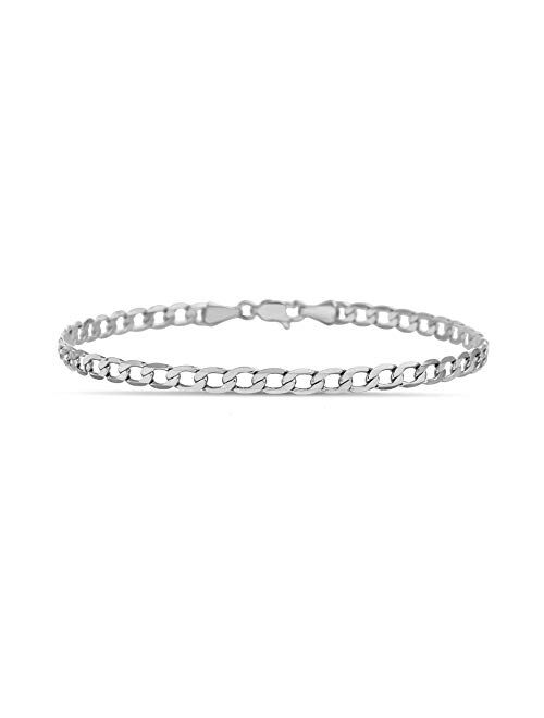 Nautica 1mm - 3mm Curb Chain Bracelet for Men or Women in Rhodium Plated Brass