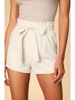 Jemima White Paper Bag Waist Shorts