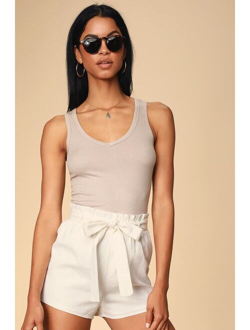 Lulus Jemima White Paper Bag Waist Shorts