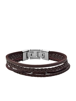 Men's Casual Stainless Steel and Genuine Leather Bracelet