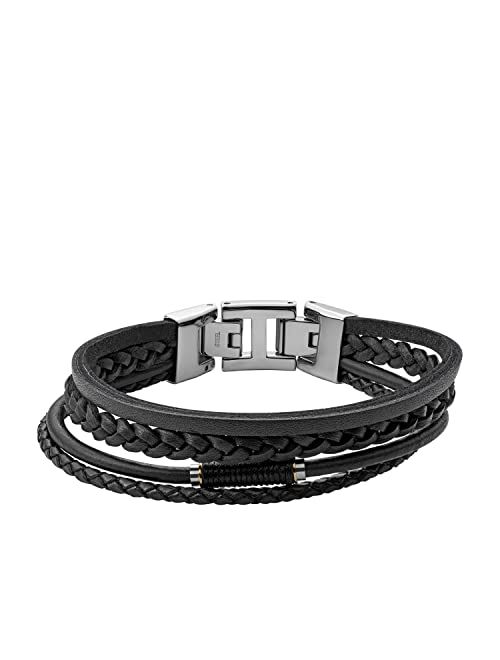 Fossil Men's Casual Stainless Steel and Genuine Leather Bracelet