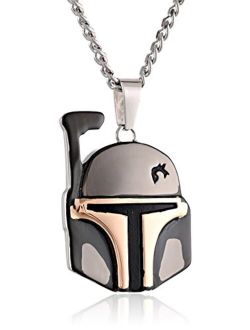 Jewelry Unisex Boba Fett Helmet Stainless Steel and Black Ion-Plated Pendant Necklace, 24"