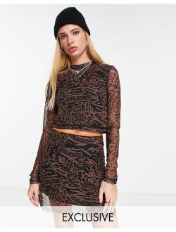 inspired mesh mini skirt in animal print