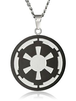 Jewelry Men's Imperial Symbol Front with Etched Death Star at The Back Pendant Necklace, 22"